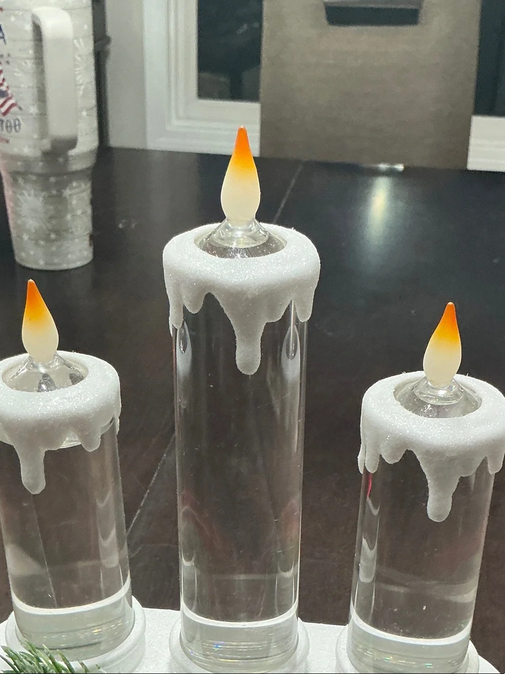 LED Triple Pillar Holiday Candle Centerpiece - White with Red Bow